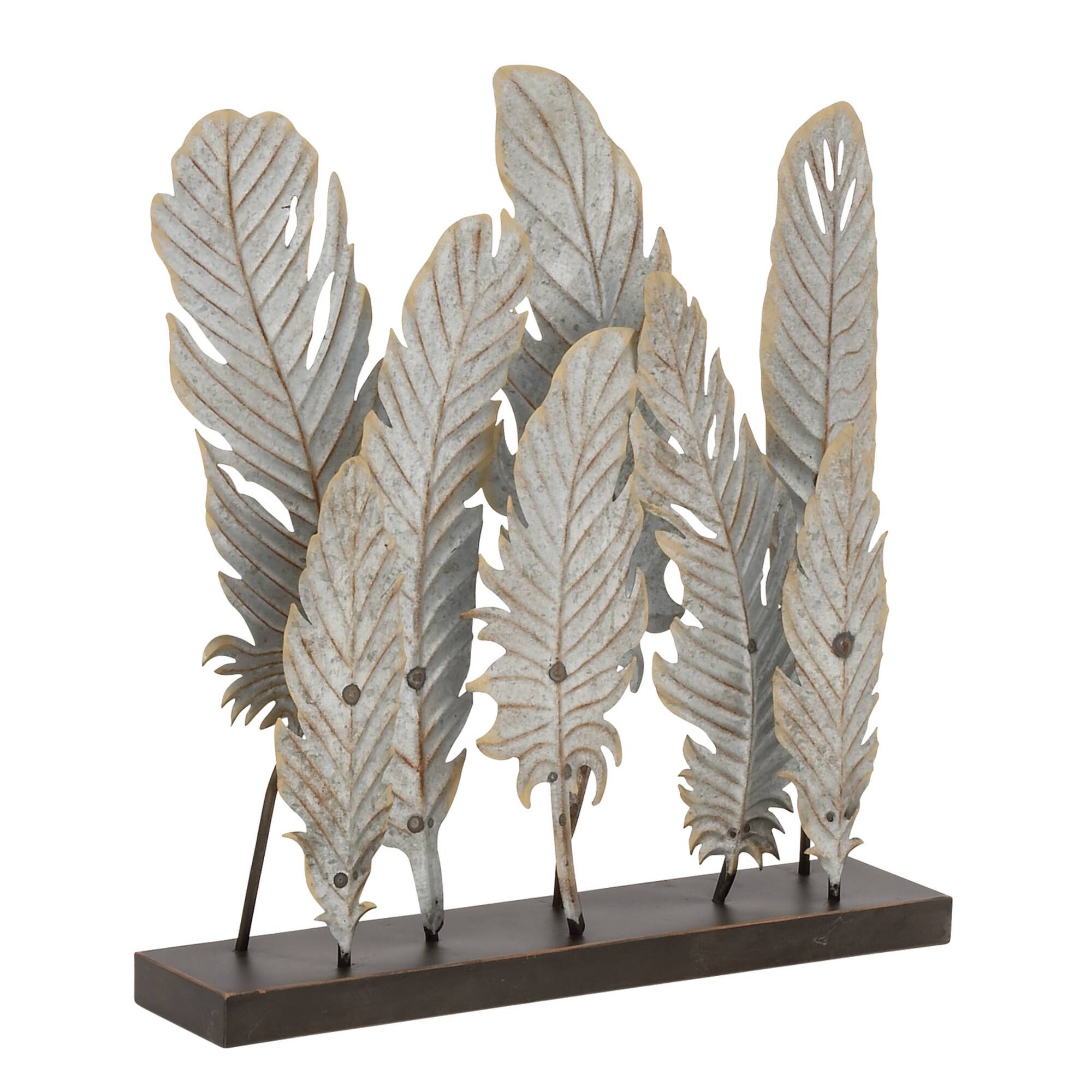 21" Gray Metal Contemporary Feather Sculpture